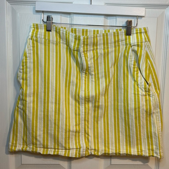 LOFT Skirt Womens Yellow White Striped A-Line Cotton Blend Stretch Pockets Sz 6 - Picture 1 of 5
